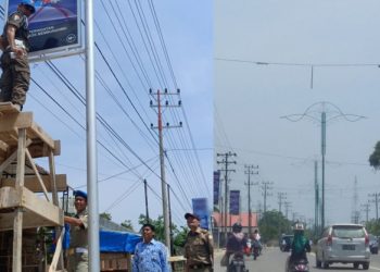 Diduga Tidak Berizin, Satpol PP Aceh Timur Segel Papan Iklan Rokok