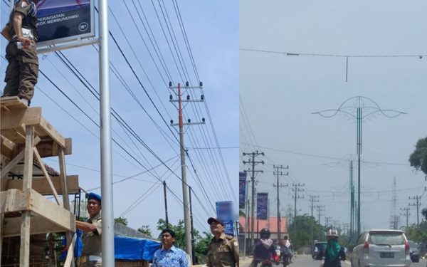 Diduga Tidak Berizin, Satpol PP Aceh Timur Segel Papan Iklan Rokok