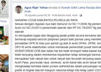 Ini Harapan Agus Rijar Yahya Tentang CDOB Kabupaten Peureulak Raya