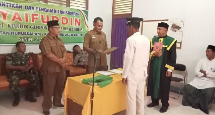 Pj Bupati Aceh Timur Lantik Pj Keuchik ALue Siwah Serdang