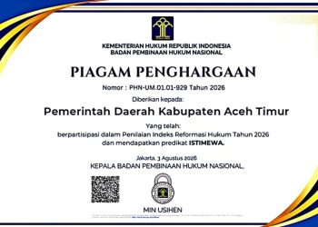 Aceh Timur Raih Predikat AA Indeks Reformasi Hukum 2026, Prestasi di Era Al-Farlaky